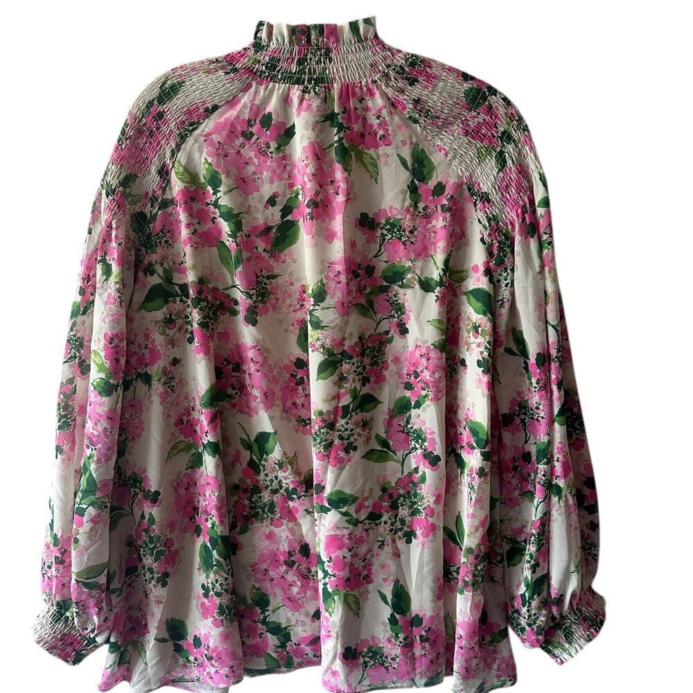 Tuckernuck Gossamer Pink Hydrangea Lydia Blouse Womens XL Pink Green Flowy Vacay - Picture 5 of 11